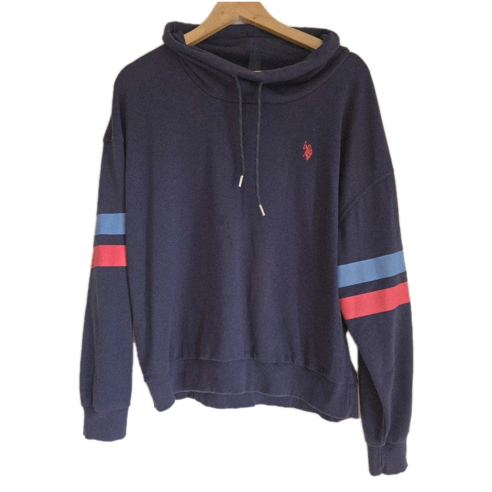 U.S Polo Assn Womens Sweater Stripe Print Navy Blue Size XXL Cowl Neck